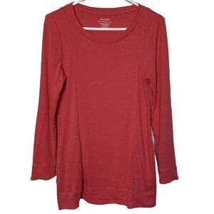 Chico’s The Ultimate Tee Red Coral Long Sleeve Split Hem Top Size 0 38 chest